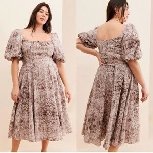 Selkie The Day Midi Dress Brown Toile Vintage whimsical